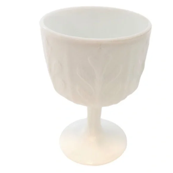 VINTAGE 1975 FTD MILK GLASS GOBLET / PEDESTAL PLANTER OAK LEAF EMBOSSED - Picture 2 of 5